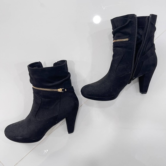 Allegra K Shoes - Allegra K Suede Heels Platform Pumps Shoes Rounded Toe Zipper